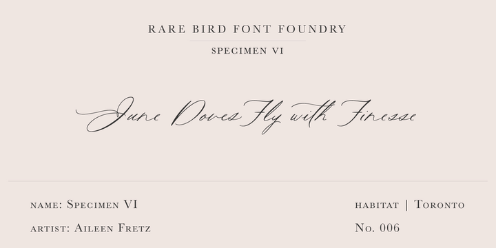 Пример шрифта Rare Bird Specimen VI #1