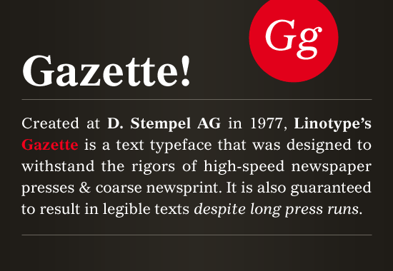 Пример шрифта Gazette #1
