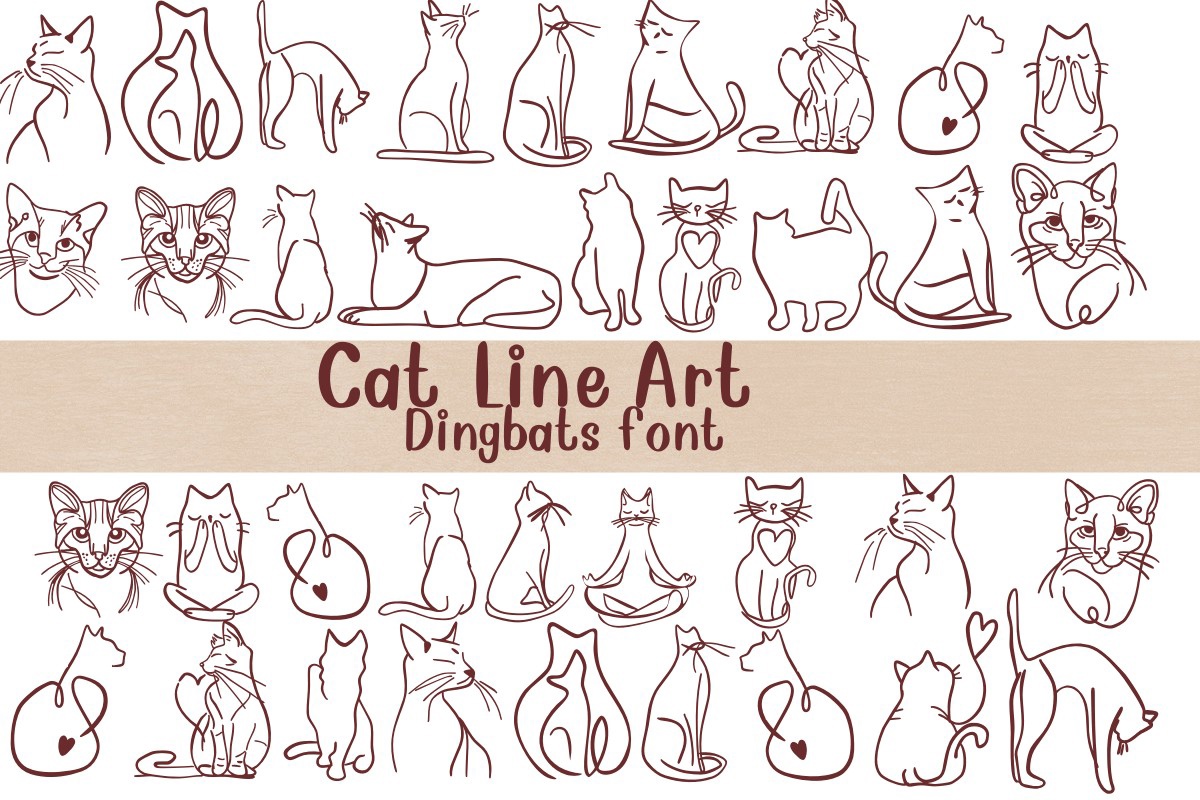 Пример шрифта Cat Line Art #1